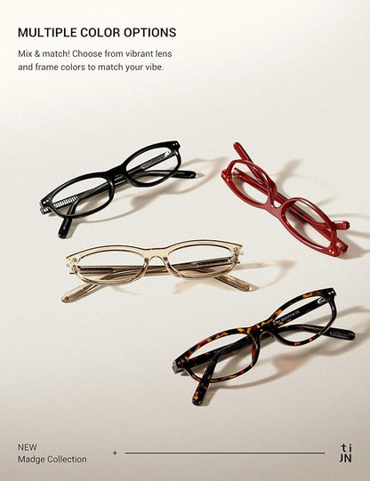 TIJN Olisa Blue Light Blocking Glasses for Women Men,Oval Glasses Frame Bluelight Glasses for Gaming/Computer/Screen