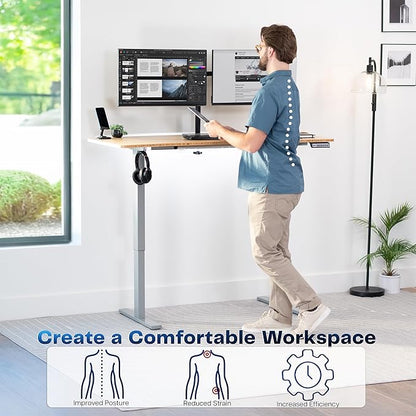 VIVO Electric 60 x 24 in Real Bamboo Standing Desk, Memory Height Adjustment, 1B Series, One-Piece Top, Gray Frame, DESK-KIT-1G6O