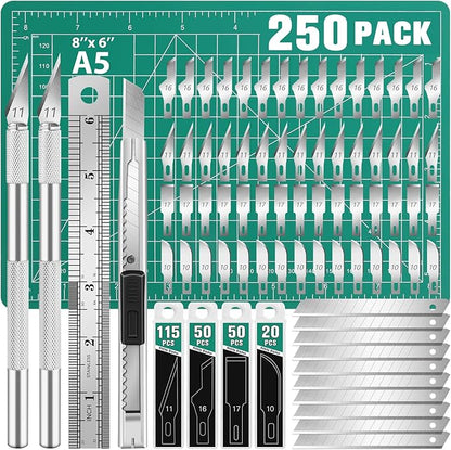 DIYSELF 250 Pcs Exacto Knife, Craft Knife, Hobby Knife, Precision Knife, Exacto Knife for Crafts, Modeling, Scrapbooking, 2 Exacto Knives with Extra 235 Exacto Blades (#11#10#16#17)