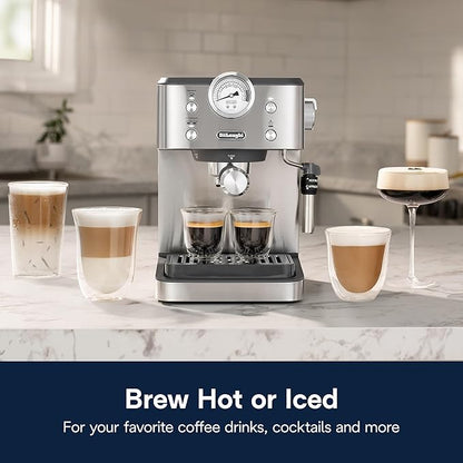 De’Longhi Classic Espresso Machine with Milk Frother, 15-Bar Pump & Temperature Control - Barista Coffee Maker Kit for Espresso, Latte, Cappuccino & Iced Coffee - Italian Stainless Steel Design