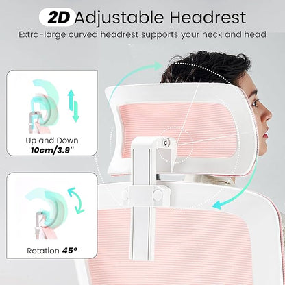 Fizzin Ergonomic Office Chair, 400 LBS Desk Chair with Adjustable Lumbar Support, High Back Breathable Mesh Computer Chair Rolling Work Swivel Task Chairs, Comfy Home Office Desk Chair (Pink)