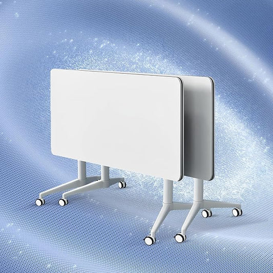 Folding Conference Table, Conference Room Tables Foldable Large Meeting Seminar Table on Wheels,Flip Top Boardroom Training Tables for Office, Classroom,Meeting (2, White, 47.2in)