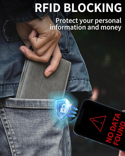 Mens Wallet Bifold Genuine Leather RFID Blocking Wallet for Men with 1 ID Windows 13 Card Holders 2 cash pockets 1 Gift Box