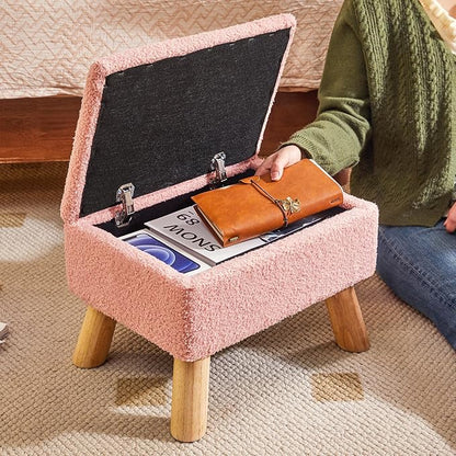 YMYNY Storage Ottoman, Footstool, Small Foot Stool with Sturdy Wood Legs Stool, Foot Rest with Padded Seat, for Living Room Bedroom Couch Enterway 15.75''D×11.81" W×11.02" H Pink UHBD042P