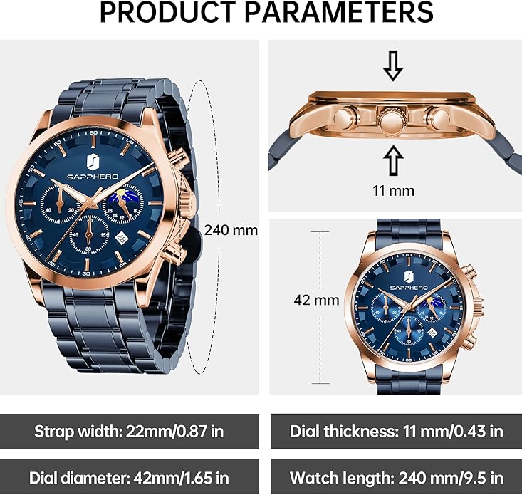 BY BENYAR Mens Watches Analog Quartz Chronograph Waterproof Wrist Watches for Men Fashion Business Work Casual Sport Designer Dress Watch with Calendar Elegant Gifts for Men