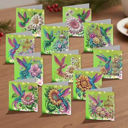 jinglinhh 12pcs Hummingbird Sunflower Diamond Art Painting Greeting Cards with Envelopes, DIY Card Making Kits for Adults, Diamond Art Christmas Cards for Birthday Holiday Postcards Craft Gifts