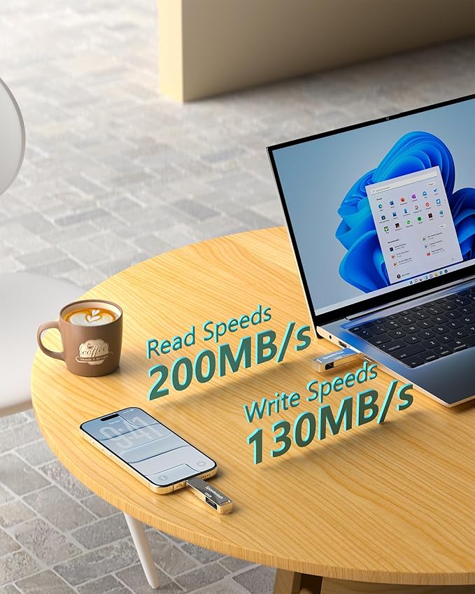 128GB USB 3.0 Flash Drive, Speederlash Dual USB A & Type-C Thumb Drive, 200MB/s Read Speed Jump Drive, Swivel Metal Housing 2-in-1 Memory Stick for Android Phones, Tablets, Laptops, and PCs