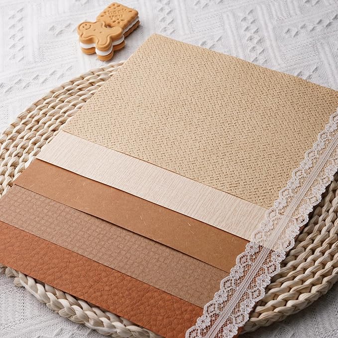 LewuwoPoing 15Pcs Handmade Scrapbook Art Paper Craft Textured Paper Colorful A5 Sheet Mesh Special Paper Mix for Scrapbooking Junk Journal Journaling Supplies DIY Materials,5.8x8.2 inches (Brown)