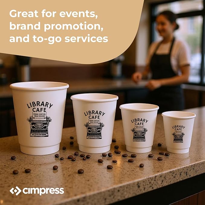 Custom Disposable Paper Coffee Cups, 12oz, Pack of 200, Add Your Logo or Text, Double Walled, Leakproof for Hot and Cold Drinks, Perfect for Christmas Parties or other Festive Events