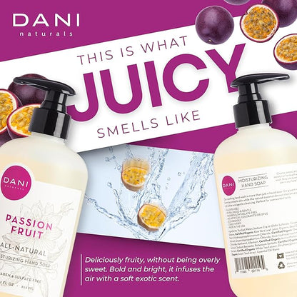 DANI Naturals Moisturizing Hand Soap - Passion Fruit Scent, Hydrating, Sulfate-Free & Paraben-Free, 12 Oz Bottle with Pump, Gentle Cleansing for Dry Skin