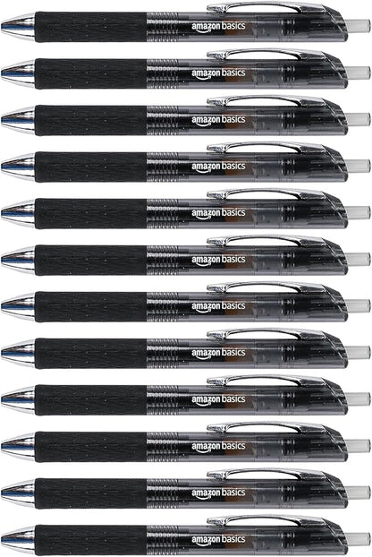 Amazon Basics Gel Pens Fine Point Smooth Writing Pens, Retractable, Black, 0.7mm, 12 Pack