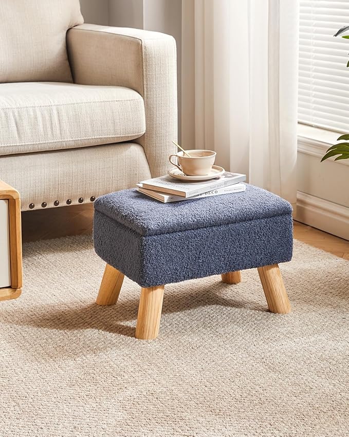 YMYNY Storage Ottoman, Footstool, Small Foot Stool with Sturdy Wood Legs Stool, Foot Rest with Padded Seat, for Living Room Bedroom Couch Enterway 15.75''D×11.81" W×11.02" H Blue UHBD042BU