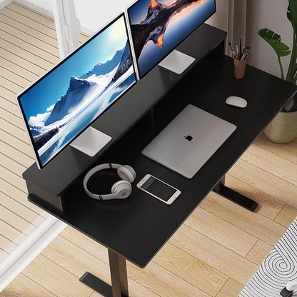 2-Tier Height Adjustable 45" Electric Standing Desk - Upgraded Ultra Durable Home Office Large Rectangular Computer Table or Laptop Sit Stand Workstation - Black