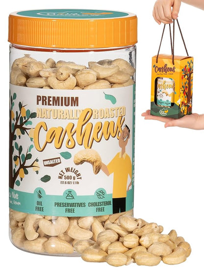 Roasted Unsalted Cashews - Snacks for Adults, Whole Nut (No Mixed), Oil Free Roast, Farm Fresh, Plant Based Protein, Healthy Nuts, Promote Heart Health, Ingredient: Natural Cashew 17.64 oz (Pack of 1)