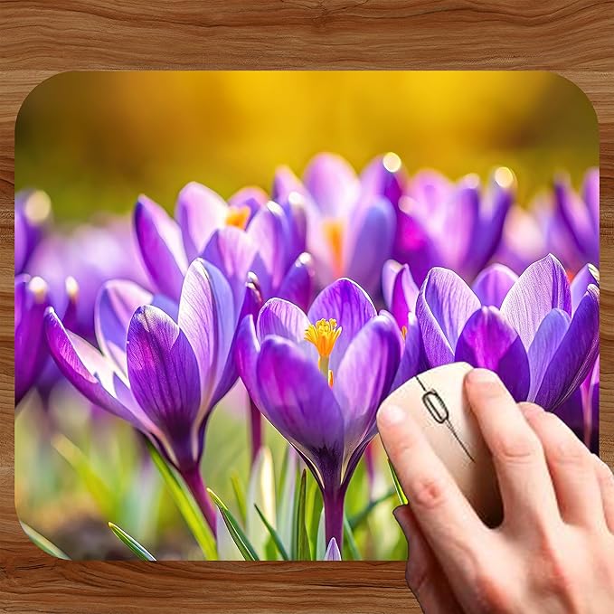 Floral Pattern Flower Mouse Pad Mat Mousepad for Desk Computer Laptop PC Gaming Home or Office Gift for Her Flowers (Purple Tulips MP101)