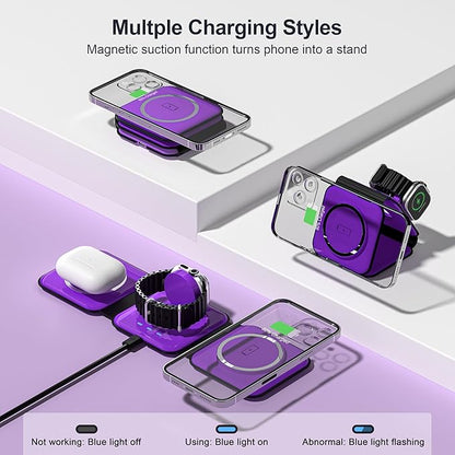 UCOMX 3 in 1 Charging Station for Multple Devices,Foldable 3 in 1 Wireless Charger for Travel,Nano Wireless Charging Station for iPhone16 15 14 13 12 Pro Max/Watch10 9 8 7 6 5 4 3 Ultra/AirPod Pro