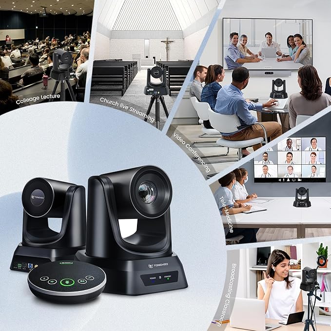 TONGVEO Wireless Conference Room Webcam, Church Live Streaming 20X USB 1080P 60fps PTZ Camera for Worship Services Online Conference, Works with Zoom, Skype OBS Easy to Set Up