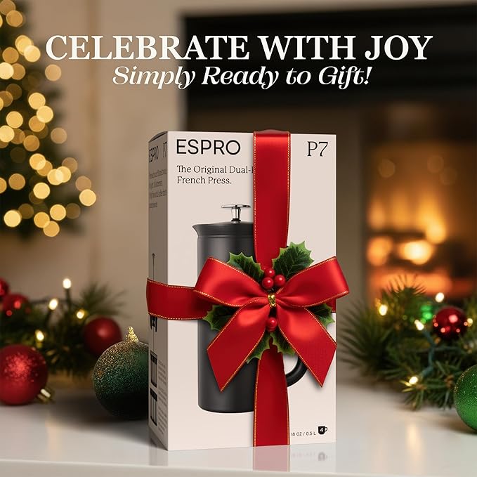 ESPRO P7 French Press Stainless Steel 304 – Patented Double Walled Micro-Filter Insulated French Press Coffee Maker, Grit-Free Brew - Heat Resistant BPA Free - Matte Black (18oz)