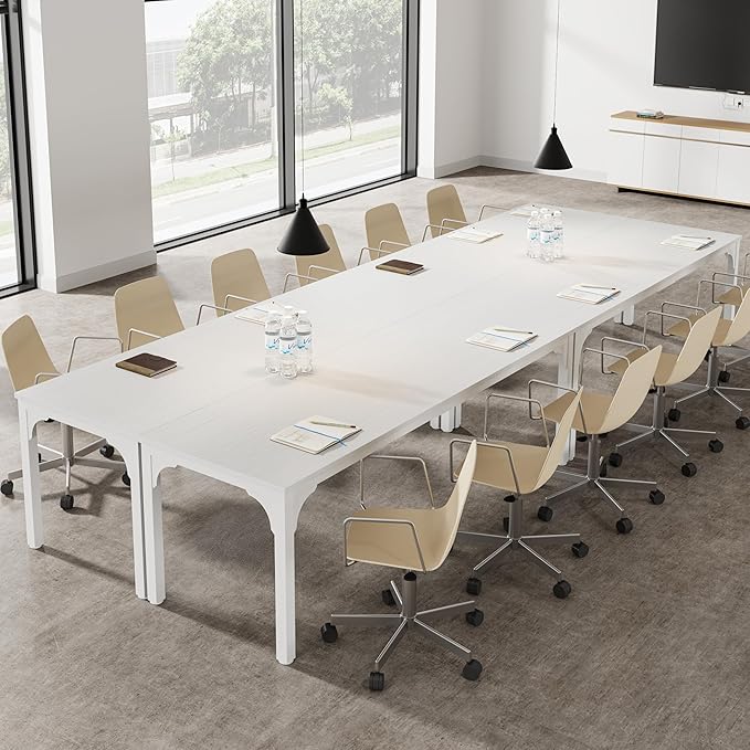 6.56 FT Conference Table Set of 3, Super Sturdy Large Rectangle Meeting Seminar Table for 18-24 Person, Long Business Tables, 3 Pcs White
