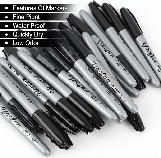 Permanent Markers Bulk, 144 Count Black Permanent Markers Set, Fine Tip, Waterproof Markers, Works On Plastic, Wood, Stone And Metal For Doodling, Marking
