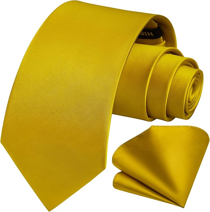 HISDERN Mens Solid Color Ties Formal Satin Necktie and Pocket Square Set Classic Wedding Business Tie & Handkerchief