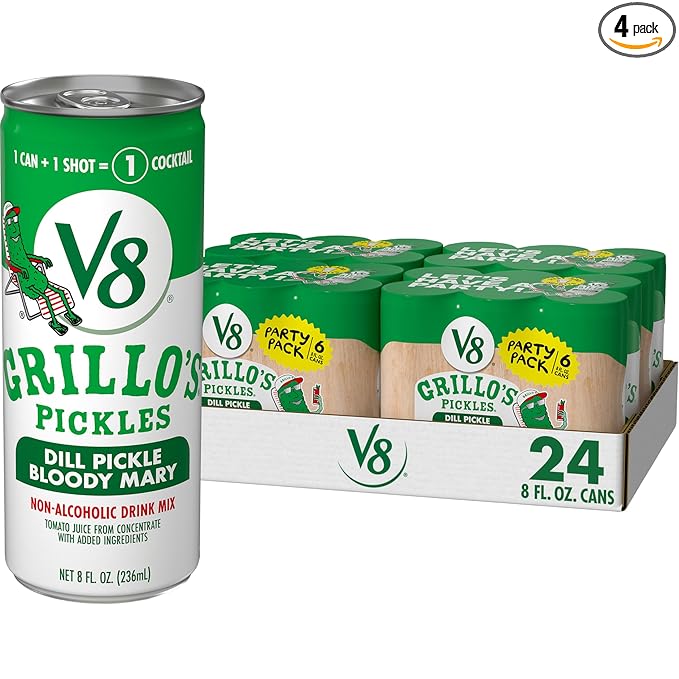 V8 Grillo's Pickles Dill Pickle Bloody Mary Mix, 8 fl oz Can (24 Pack)