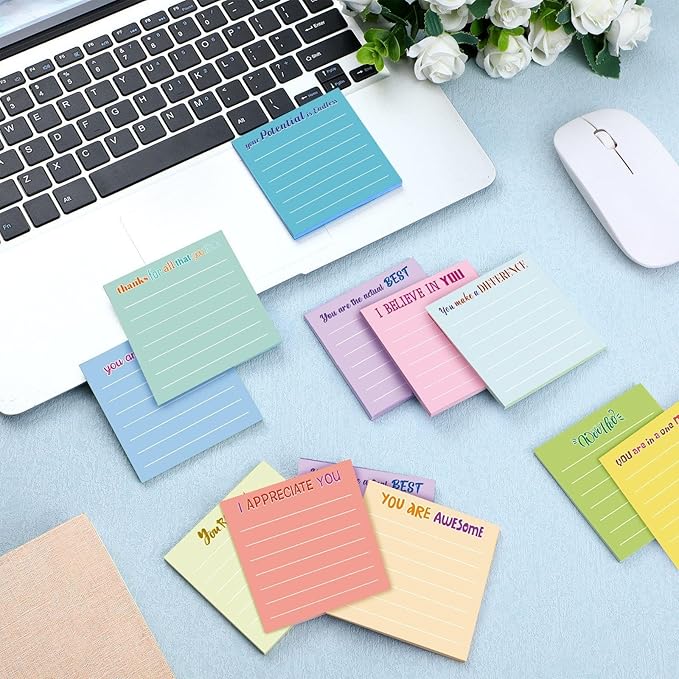 Yinder 24 Pcs Inspirational Sticky Notes Christmas Stocking Stuffers Motivational Sticky Notes Pad Employee Appreciation Gift Bulk for Teacher Nurse Coworker Office 3 x 3'' (Thankful,Light Color)