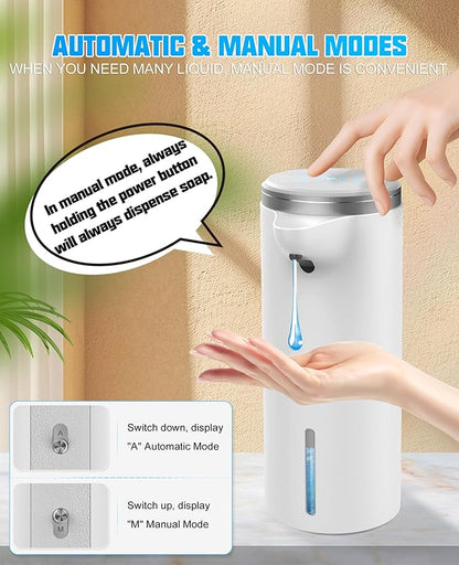 Automatic Soap Dispenser Touchless, 2025 Upgraded IPX7 Waterproof USB Rechargeable Liquid, Auto & Manual Modes, Adjustable 3 Level Volume, Hands-Free Soap Dispenser for Bathroom Kitchen