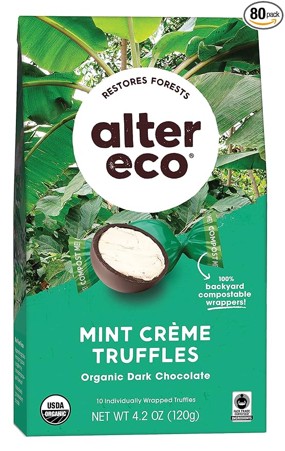 Alter Eco | Mint Creme Truffles | 58% Pure Dark Cocoa, Fair Trade, Organic, Non-GMO, Gluten Free Dark Chocolate Truffles | 80 Truffles