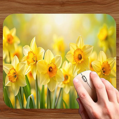 Floral Pattern Flower Mouse Pad Mat Mousepad for Desk Computer Laptop PC Gaming Home or Office Gift for Her Flowers (Daffodil MP108)