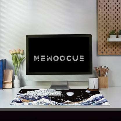 MEWOOCUE® Gaming Mouse Pad for Desk,Large Wave Mousepad Laptop,Black White Japanese Anime Mouse Mat,Long XXL Waterproof Keyboard Pads,Big Non-Slip Mousepads for Game Office Home（31.5 x 11.9 in）