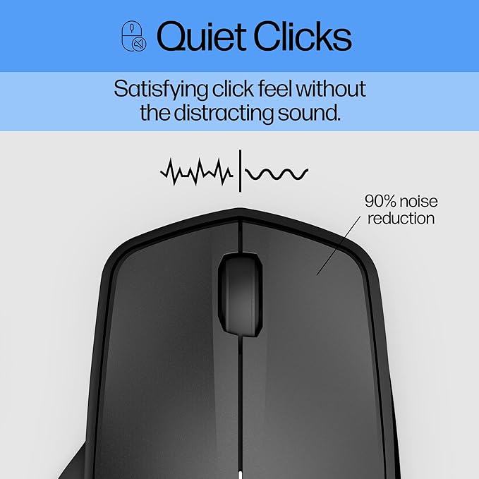 HP Wireless Silent 280M Mouse - Ergonomic Right-Handed Design, 18 Month Battery Life, and 2.4GHz Reliable Connection - Works for Computers and Laptops - Far Quieter Clicks than Most Mice,Black
