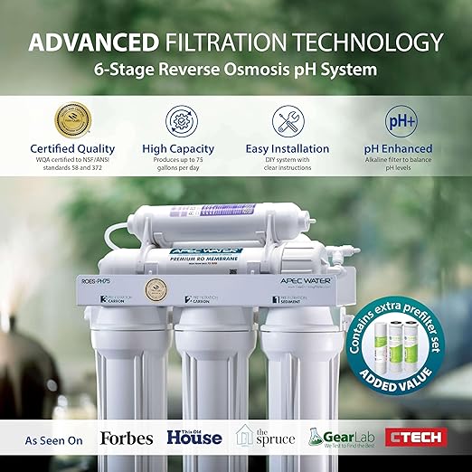 APEC Water Systems ROES-PH75 Essence Series Alkaline Mineral pH+ 75 GPD 6-Stage WQA Certified Ultra Safe Reverse Osmosis Drinking Water Filter System, with Extra High Capacity Pre-Filter Set Stage 1-3