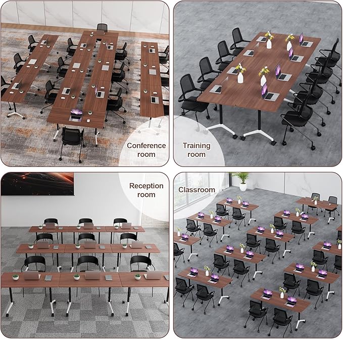 Conference Table, Folding Conference Room Table On Wheels Foldable Office Conference Table Moderen Modular Conference Training Table for Classroom Meeting(Walnut, 70.8IN, 10)
