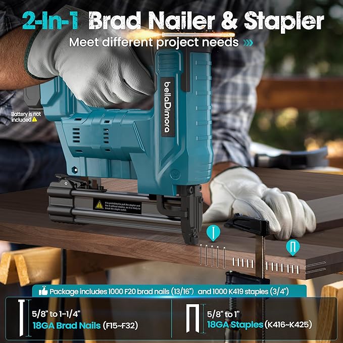 18GA Cordless Brad Nailer, 2 in 1 Nail Gun & Staple Gun for Makita 18V Bettery with 1000 Nails &1000 Staples, Battery Powered Nail Gun for Home Improvement(No Battery)