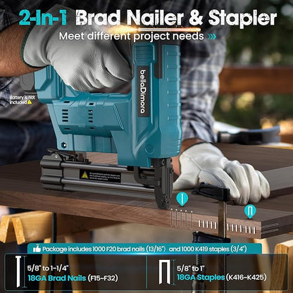 18GA Cordless Brad Nailer, 2 in 1 Nail Gun & Staple Gun for Makita 18V Bettery with 1000 Nails &1000 Staples, Battery Powered Nail Gun for Home Improvement(No Battery)