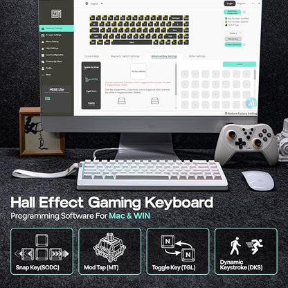 EPOMAKER HE68 Lite Hall Effect Gaming Keyboard, 8k Polling & 128K Scan Rate, 0.01mm Adjustable Trigger, 0.125ms Latency, 5-Layer Sound-Dampened, Snap Key, SOCD, A-RGB, Wired, Mac Software (White)