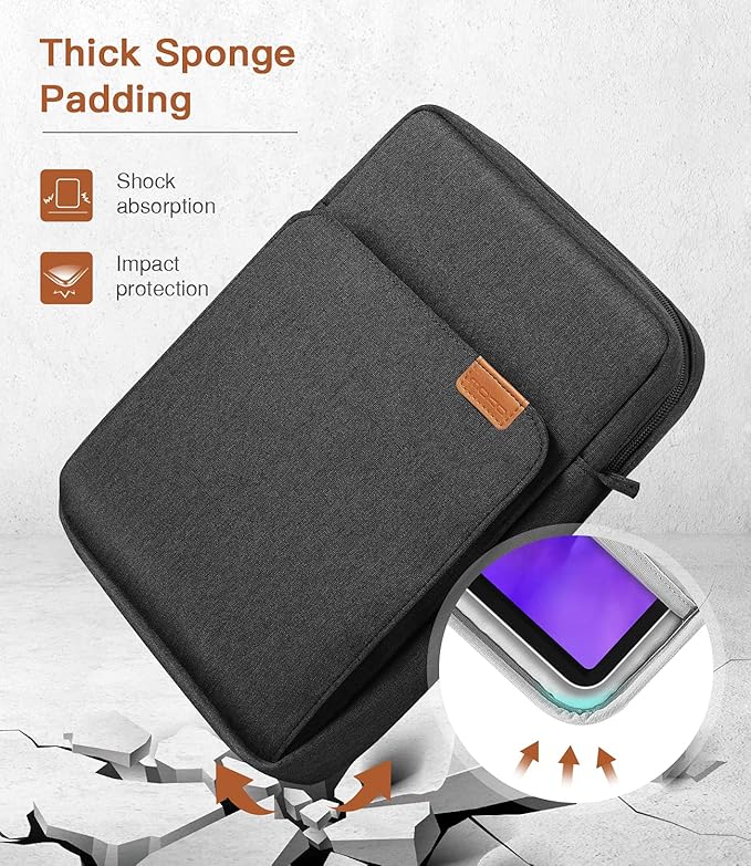 MoKo 9-11 Inch Tablet Sleeve Bag Handle Carrying Case with Shoulder Strap Fits iPad Pro 11 inch,iPad 10th 10.9,iPad 9/8/7th Generation 10.2,iPad Air 5/4th 10.9,iPad 9.7,Tab S8/S9 11", Black & Gray