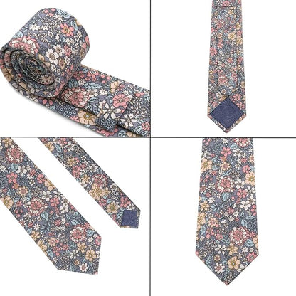 Cotton Floral Ties for Men 2.76" Men's Skinny Tie Linen Flower Printed Neck Tie for Wedding Dating Party