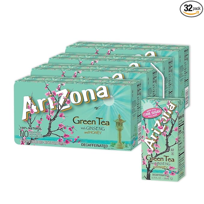 Arizona Green Tea with Ginseng and Honey, Tetra Box, 6.75 Fl Oz, Pack of 32