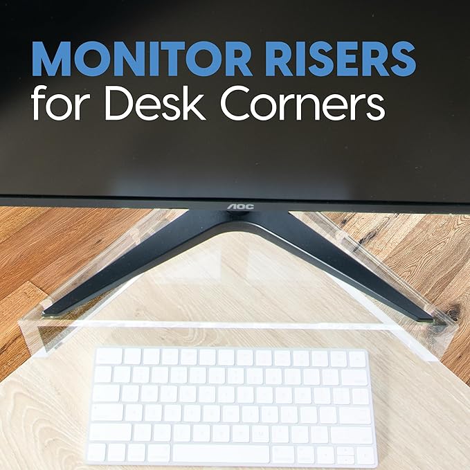 DuraClear Acrylic Corner Monitor Stand for Desk Corners - 3.5" Elevation, Triangle Stand with Triangular Base