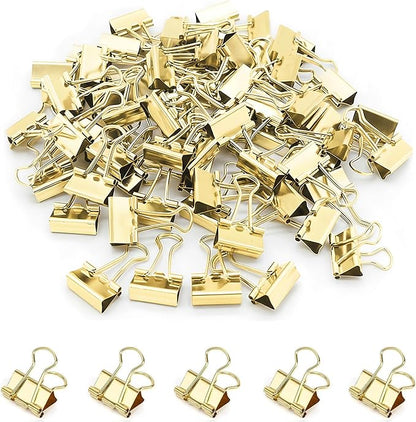100 Pack Mini Gold Binder Clips 5/8 Inch (15 mm), Colored Little Paper Clamps, Small Tiny Micro Size Paper Clips for Office Home School Business 0.6"
