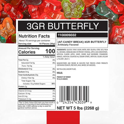 Candy Break Butterfly Gummy Candy, Fruity & Sweet Gummy Candies with 5 Fruit Flavors, Mix Pack, 5 lbs Share Size Bag, Pack of 1