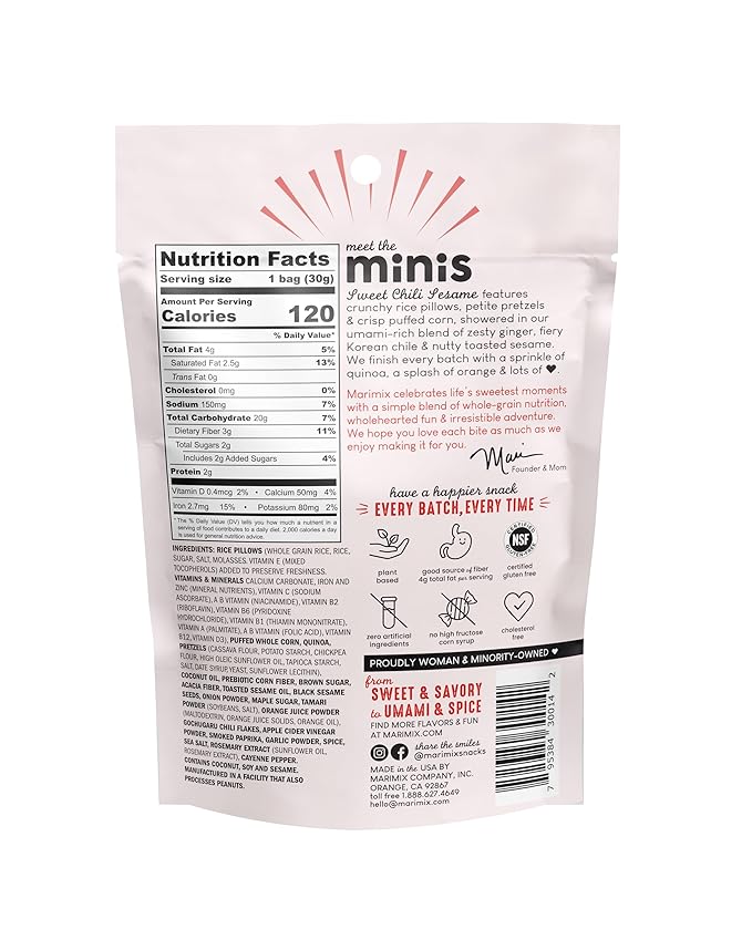 Marimix Snack Mix | Sweet Chili Sesame | Crunch Baked Sweet & Salty Savory Plant Based Naturally Gluten Free Whole Grain Fiber Charcuterie Pretzel Trail Party Mix | No Artificial Ingredients
