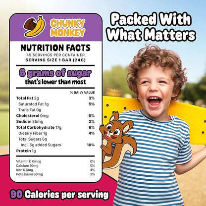 Snakkidz Organic Chewy Granola Bar, Allergen Free, Made with Avocado Oil, Low Sugar (45 Bars, Chunky Monkey)