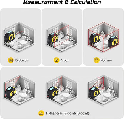 2-in-1 Laser Measure 131Ft with Movable Magnetic Hook, High Accuracy Electronic Measurement Tool for Construction, Home Improvement, Rechargeable, Pythagorean/Area/Volume, Backlit LCD, Auto-Lock