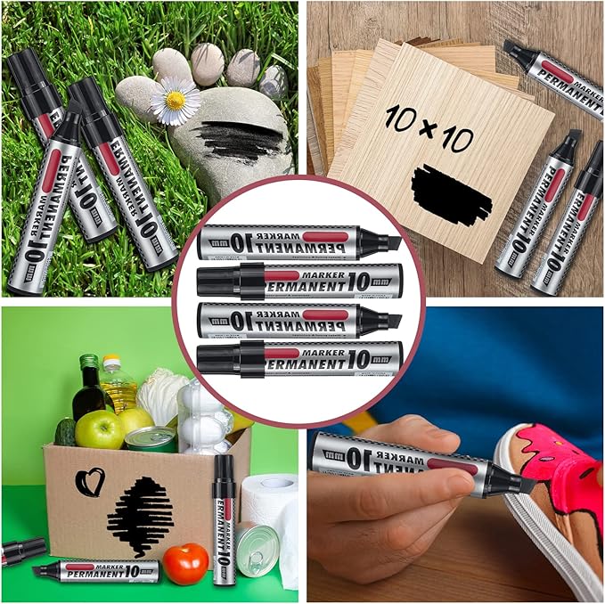 Patelai 150 Pack Jumbo Size Markers Bulk Black 10mm Chisel Tip Large Marker Pens Waterproof Quick Dry Pen for Industrial Art, Work on Metal Wood Plastic Glass