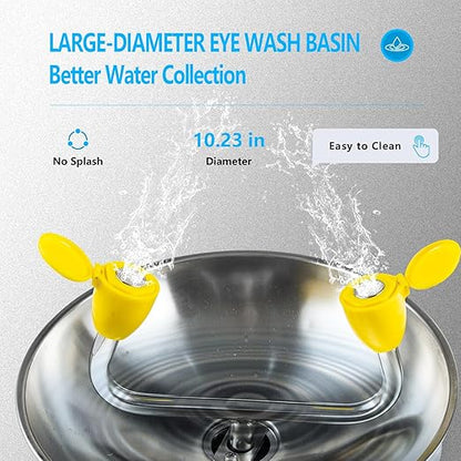 Eye Wash Station Emergency Wall-Mounted, OSHA Approved, 304 Stainless Steel Eye Wash Station, Portable First Aid Eyewash Station Eye Irrigation Sign & Enlarged Basin