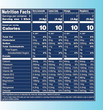 TREVI™ Sugar Free Electrolytes - Drink Mix Hydration Powder Packets - 8 Count - Original Variety Pack - Berry Lemoande, Lemon Lime, Raspberry, Orange