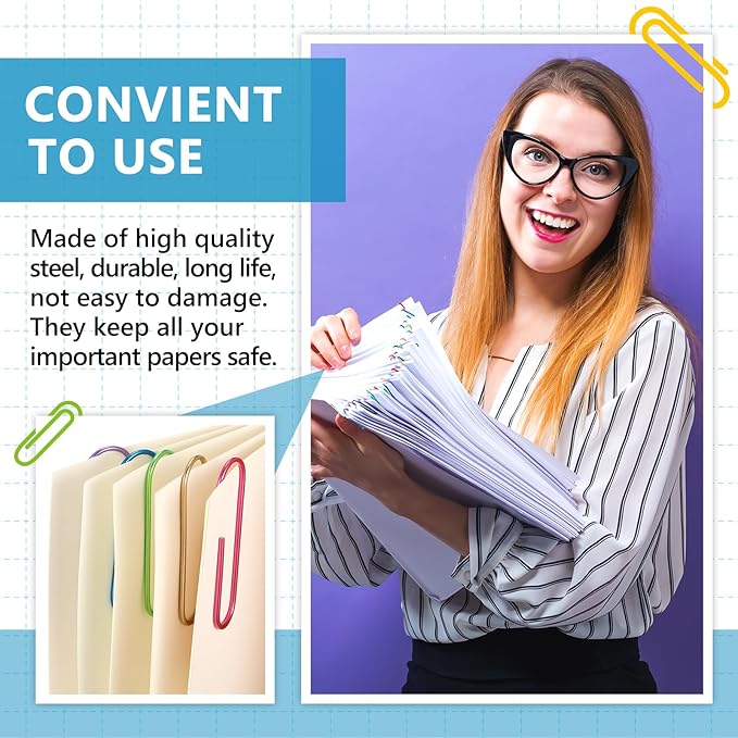 Hicarer 25 Pcs 4 Inch Large Paper Clips Jumbo 100 mm Metal Multicolored Giant Paper Clips Bright Coated Extra Large Mega Paperclips for Bookmark Office School Organizing Files Document (Vivid Color)